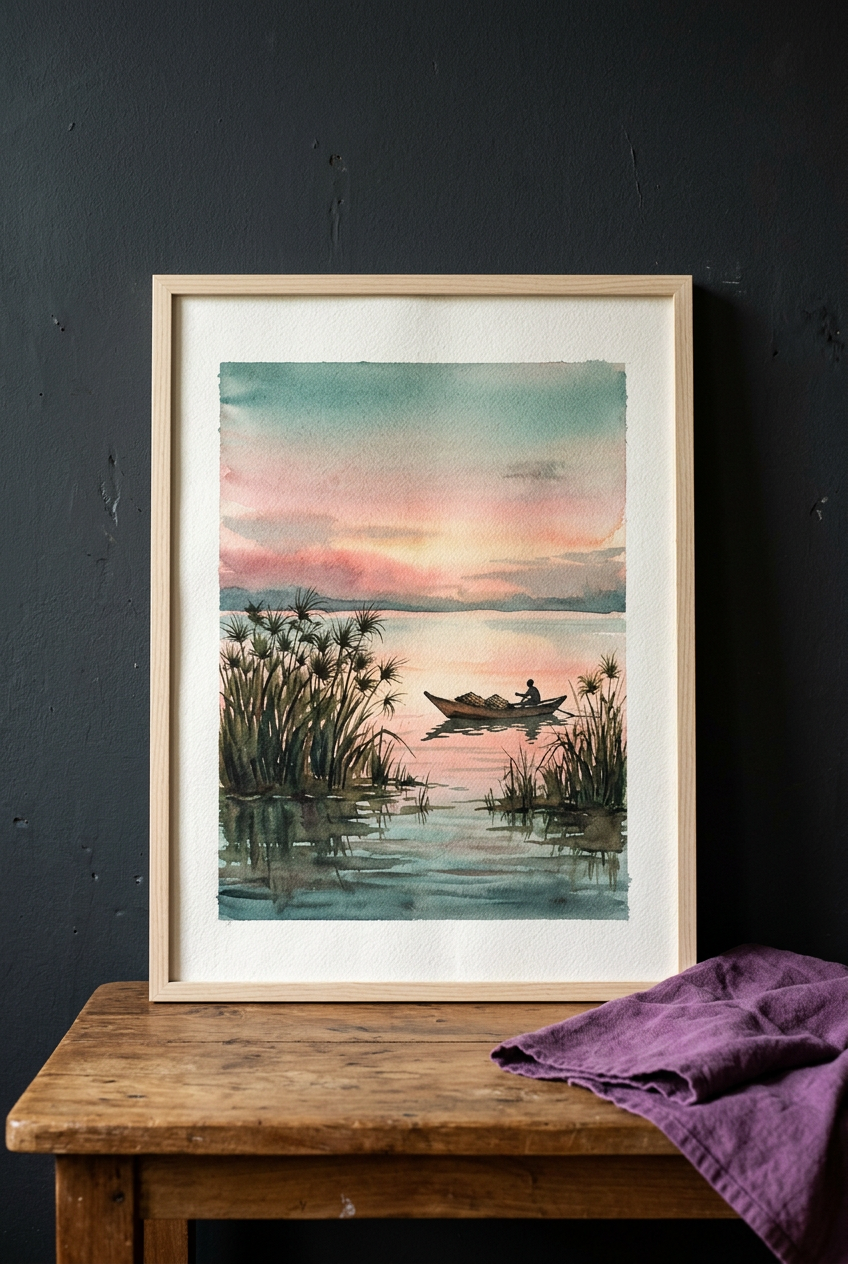 Naivasha Before Sunrise, paintings by Wanjiru Kamau